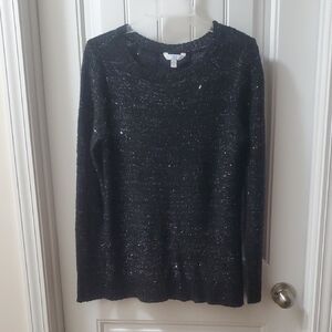 Time and Tru Black Shimmer Sequin Sweater